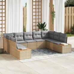 9 dalių sodo sofa su pagalvėmis smėlio, poli ratanas
