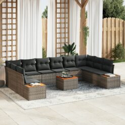 11 dalių sodo sofa komplektas su pagalvėlėmis pilkas poli ratanas akacija