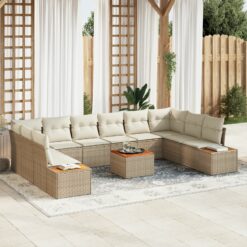11 dalių sodo sofa komplektas su pagalvėmis Smėlio poli ratanas akacija