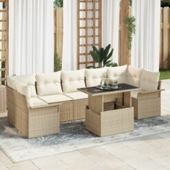 8 dalys sodo sofa rinkinys su pagalvėmis Smėlio poli ratanas