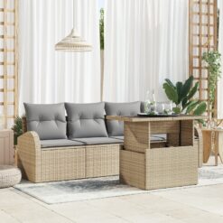 5 dalių sodo sofa su pagalvėlėmis smėlio poli ratanas
