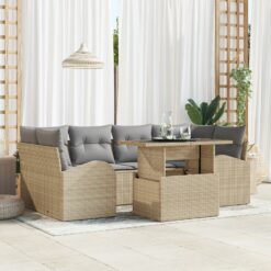 7 dalių sodo sofa rinkinys su pagalvėlėmis smėlio poli ratanas