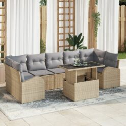 8 dalių sodo sofa su pagalvėlėmis Smėlio poli ratanas