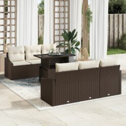 sodų sofa rinkinys 7 dalys Ruda Sintetinis ratanas Lauko baldai