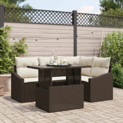 5 dalių Sodo Sofa Komplektas su Pagalvėmis Ruda Poli Ratanas