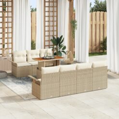 8 dalių sodo sofa komplektas su pagalvėlėmis smėlio spalvos poli ratanas akacija