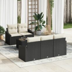 6 dalių sodo sofa komplektas su pagalvėlėmis juodas poliratanas