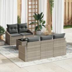 6 dalių sodo sofa komplektas su pagalvėlėmis Šviesiai pilka Poli ratanas