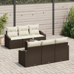 7 dalių sodo sofa komplektas su pagalvėlėmis rudas poli ratanas
