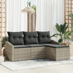 4 dalių sodo sofa komplektas su pagalvėlėmis Šviesiai pilka Poli ratanas