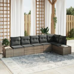 6 dalių sodo sofa komplektas su pagalvėlėmis, pilka, poli ratanas
