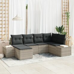 6 dalių sodo sofa komplektas su pagalvėmis šviesiai pilkas poli ratanas