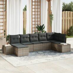 7 dalių sodo sofa komplektas su pagalvėmis pilka poli ratanas