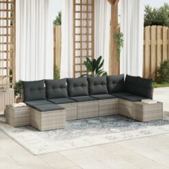 7 dalių sodo sofa komplektas su pagalvėmis Šviesiai pilka Poliratanas