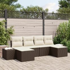 6 dalių sodo sofa komplektas su pagalvėlėmis, Ruda poli ratanas