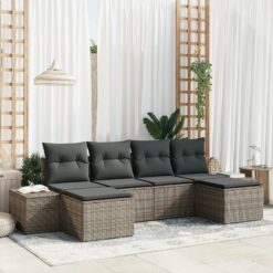 6 dalių sodo sofa rinkinys su pagalvėlėmis pilka poli ratanas