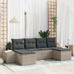 6 dalių sodo sofa komplektas su pagalvėmis šviesiai pilkas poli rotangas
