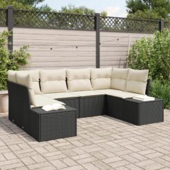 6 dalių sodo sofa su pagalvėlėmis Juodas poliratanas
