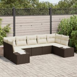 7 dalių Sodo Sofa Rinkinys su Pagalvėlėmis Ruda Poli Ratanas