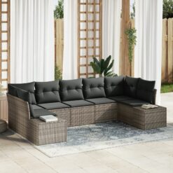 7 Dalių Sodo Sofa Rinkinys su Pagalvėlėmis Pilka Polirataninė