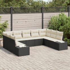 9 dalių sodo sofa komplektas su pagalvėmis juodas poli ratanas