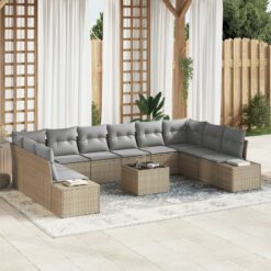 11 dalių Sodo sofa rinkinys su pagalvėmis juoda poliratanas