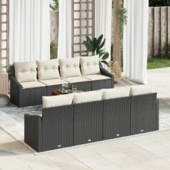 7 dalių sodo sofa su pagalvėlėmis Juoda Poli ratanas Akacija