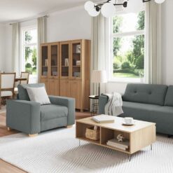 Sofa Set 3 dalių komplektas Tamsiai pilka Audinys Patvarus