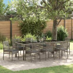 Sodo valgomojo komplektas 9 pcs Pilka 250 x 100 x 75 cm