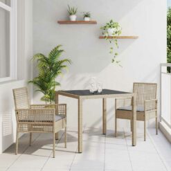 Sodo valgomojo komplektas 3 pcs Smėlio 90 x 90 x 75 cm