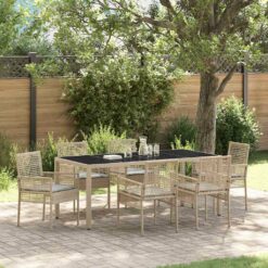 Sodo valgomojo komplektas 7 pcs Smėlio 190 x 90 x 75 cm