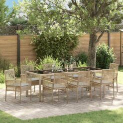 Sodo valgomojo komplektas 9 pcs Smėlio 250 x 100 x 75 cm