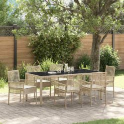 Sodo valgomojo komplektas 7 pcs Smėlio 190 x 90 x 75 cm