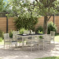 Sodo valgomojo komplektas 7 pcs Šviesiai pilka 150 x 90 x 75 cm