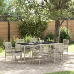 Sodo valgomojo komplektas 7 pcs Šviesiai pilka 190 x 90 x 75 cm
