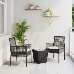3 dalių sodo bistro komplektas su pagalvėlėmis juodas poli ratanas