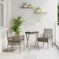 3 dalių sodų bistro rinkinys su pagalvėlėmis pilko poliratanas