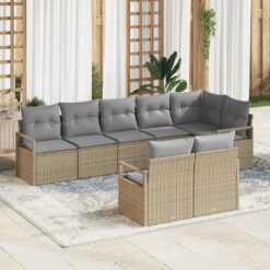 8 dalių sodo sofa su pagalvėlėm smėlio spalvos poližakardo