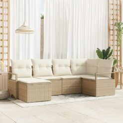 6 dalių sodo sofų komplektas su smėlio spalvos poli rattan