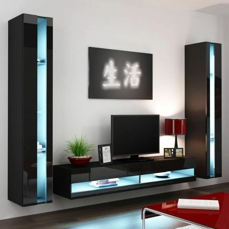 BA-GS111037-4 Moderni Vigo New 3 sekcija su lentynomis ir spintelėmis