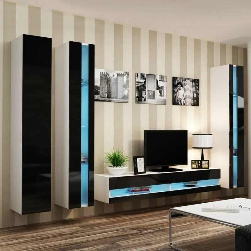 BA-GS111040-2 Moderni sekcija Vigo New 6 su lentynomis ir spintelėmis