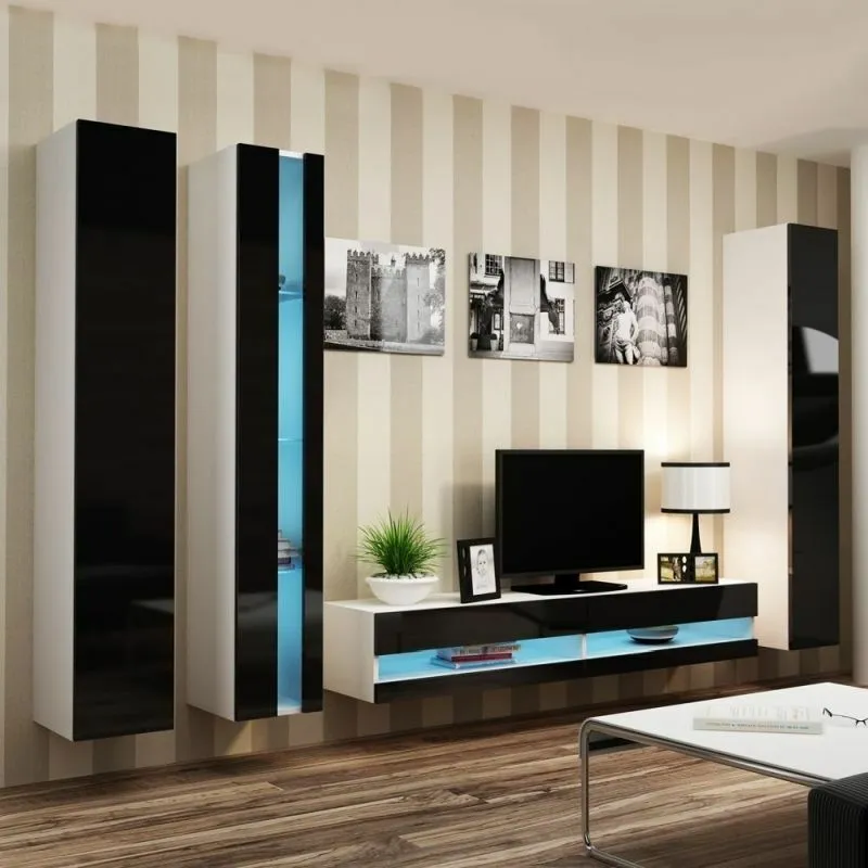 BA-GS111041-2 Moderni sekcija Vigo New 7 su stiklinėmis vitrinomis