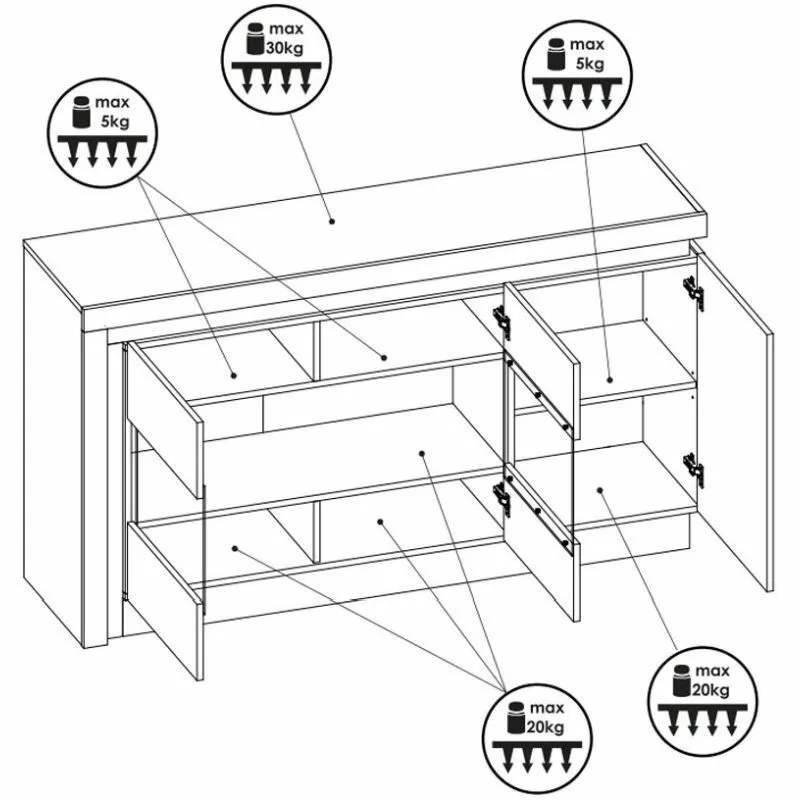 BA-GS129349-2 Moderni balta komoda Lyon su dekoratyviniu raštu