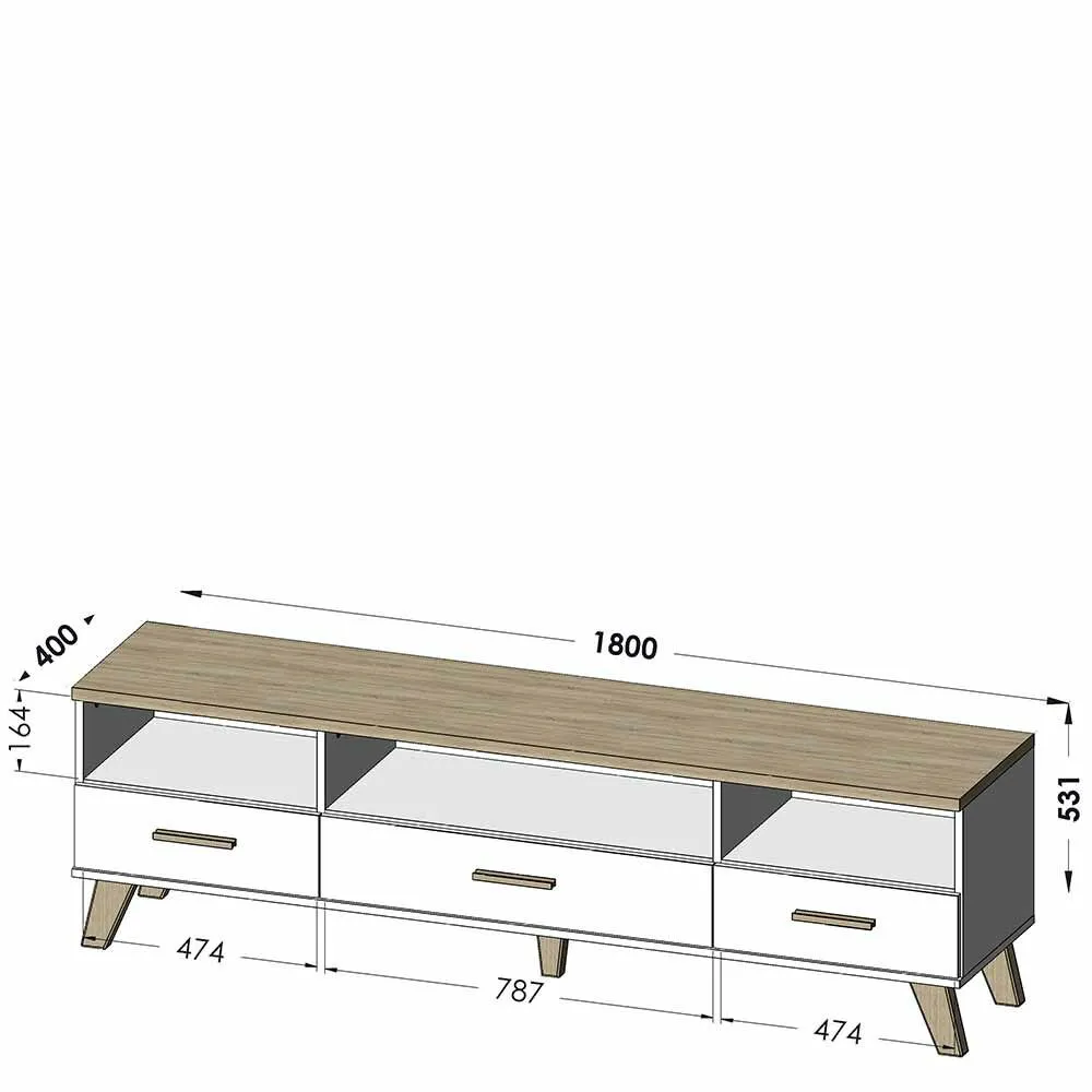 BA-GS136354-2 Modernus TV staliukas Lotta 180 su trimis stalčiais ir durelėmis