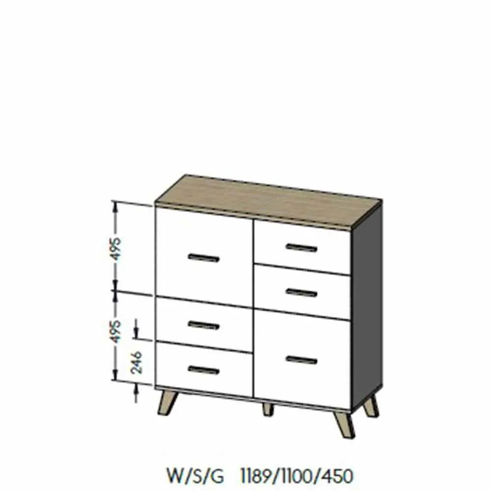 BA-GS136356-3 Moderni komoda Lotta 110 2D4S su stalčiais ir durelėmis