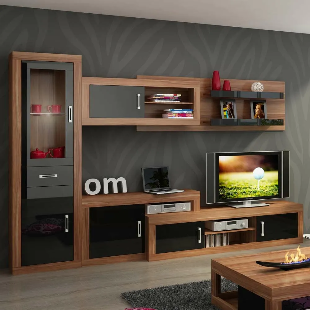 BA-GS138527-4 Moderni sekcija komplektas 7 Verin su vitrinomis ir spintelėmis