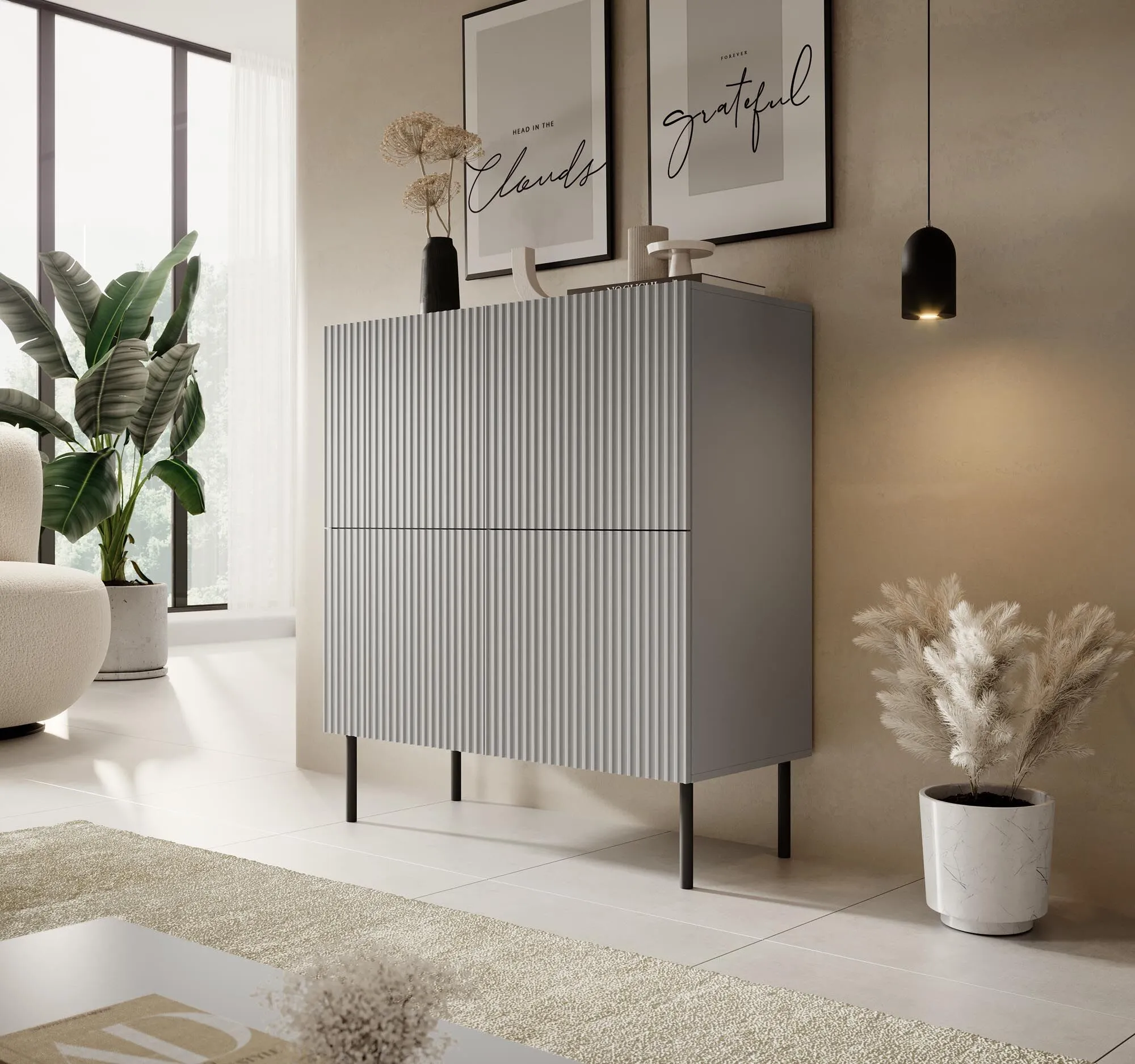 BA-HA105342-3 Moderni komoda su stalčiais ir minimalistiniu dizainu