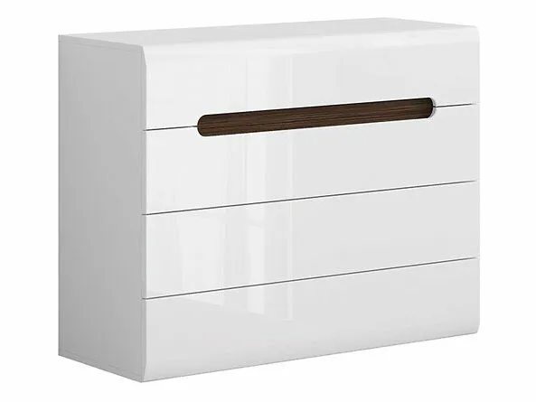 BA-IK100505-2 Balta komoda su keturiais stalčiais ir durimis