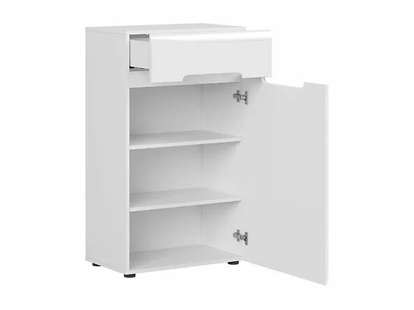 BA-IK100793-3 Balta komoda su stalčiumi ir durelėmis moderniam interjerui