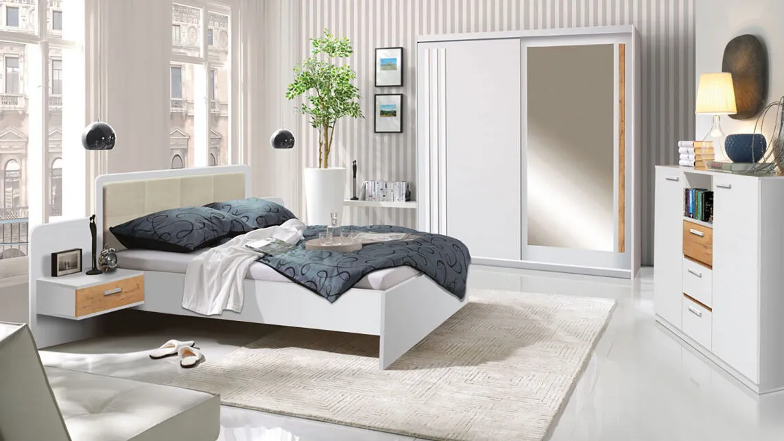 BA-IK100983-2 Moderni komoda EF2 su šviesaus medžio apdaila ir rankenomis